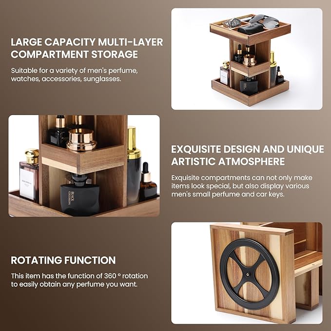EXIN DECHEN Cologne Organizer for Men,Cologne Stand,Wood Perfume Shelf with Rotate,Desk Organizer,Gift for Dad From Wife,Husband Boyfriend Birthday Gift Ideas,Fathers Day Gift for Men