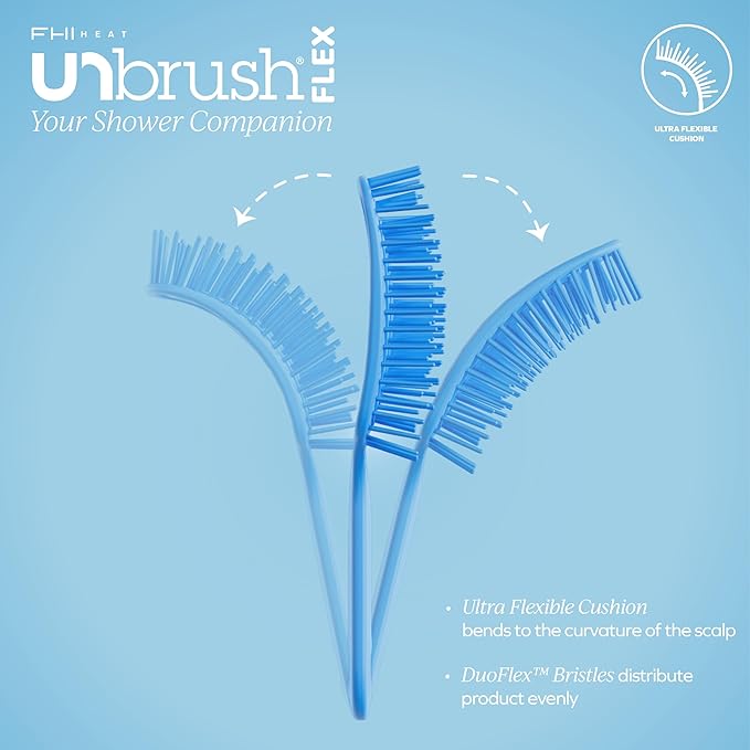 FHI Heat UNbrush Flex Detangling Brush — Ultra-Flexible, Pain-Free Hair Brush Detangler with DuoFlex Anti-Static Bristles for Removing Tangles, Massaging Scalp & Faster Styling - Blue