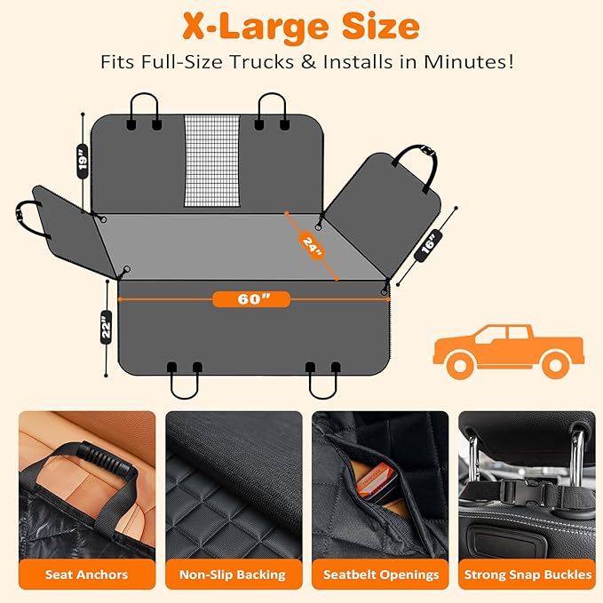 URPOWER 4 in 1 Dog Car Seat Cover for Back Seat, Waterproof Dog Hammock with Mesh Window and Side Flap Pet Car Seat Protector Dogs Backseat Cover for Full Size Trucks