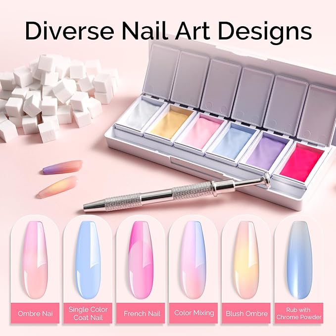 MelodySusie Gradient Painting Gel, 6 Colors Spring Summer Ombre Gel Polish with 100 Sponges&Metal Grabber Set for Aura Nails, French Manicure, No Wipe, Soak Off UV, DIY Nail Art Palette Macaron Pink