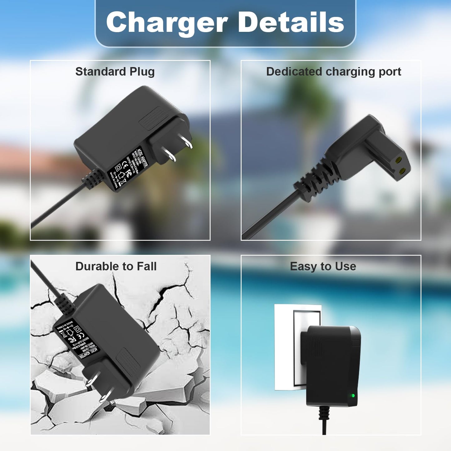 12.6V Charger for Aiper Seagull Pool Vacuum Compatible with aiper Pool Cleaner 600 800 800B SE 1000 1500 P1111 HJ1103J Power Adapter Cord
