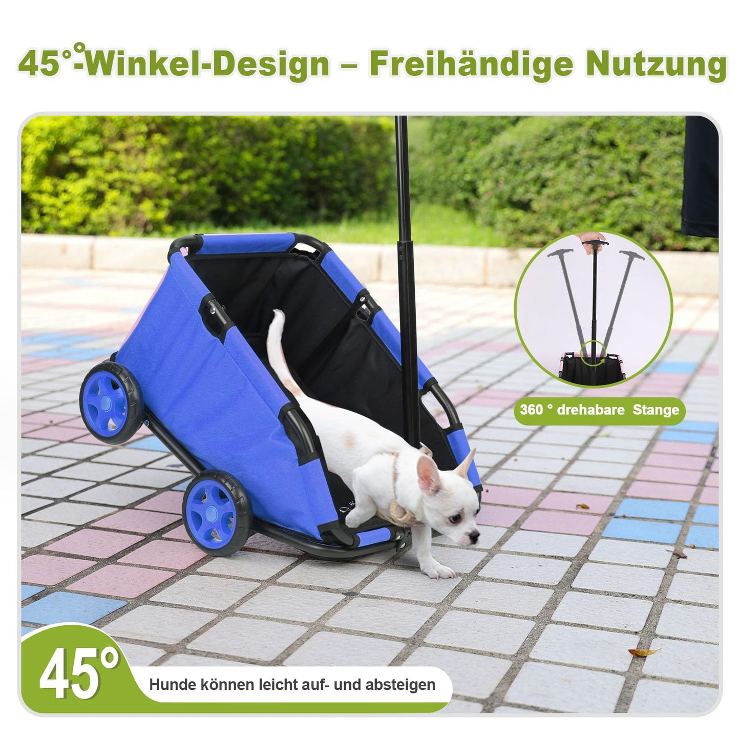 AESRAOU Mini Dog Strollers for Mini Pets, Foldable Multifunctional Shopping Carts with Extendable Pull Handle, Doggie Wagon Built-in Cushion and Safety Rope with Storage Bag (Blue)