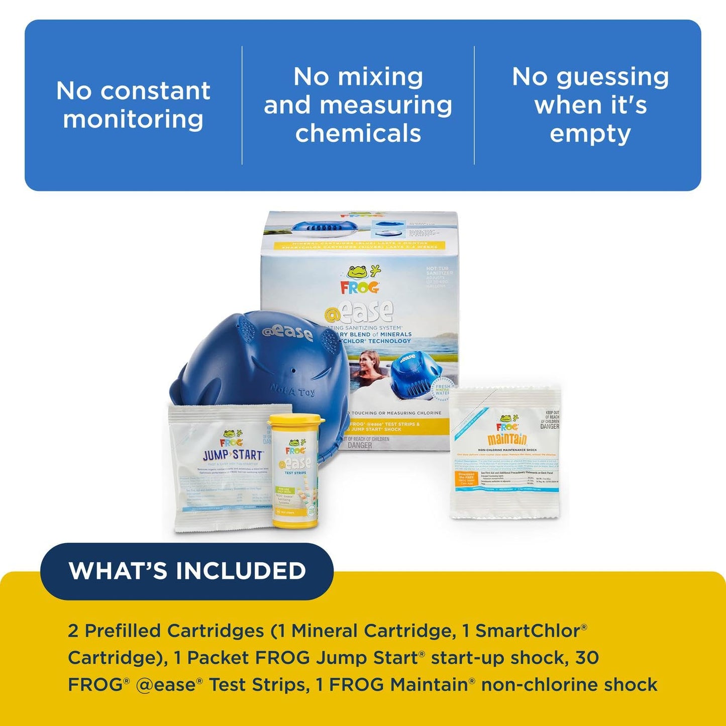 FROG @Ease Floating System for Hot Tubs - Quick & Easy Self-Regulating Hot Tub Sanitizer - Hot Tub Maintenance System with Sanitizing Minerals & SmartChlor Technology - Starter Bundle