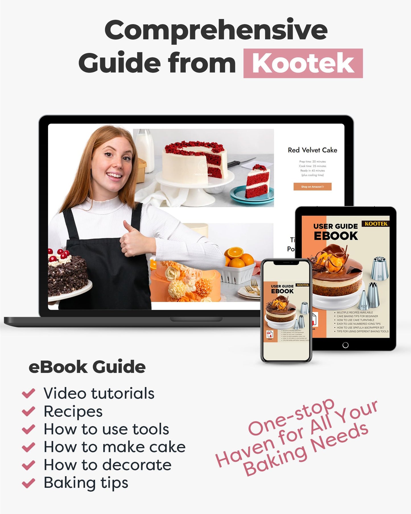 Kootek Cake Decorating Kit Baking Supplies Cake Turntable with 2 Frosting Straight Angled Spatula 3 Icing Smoother Scrapers Baking Accessories Tools for Beginners and Pros, Pink