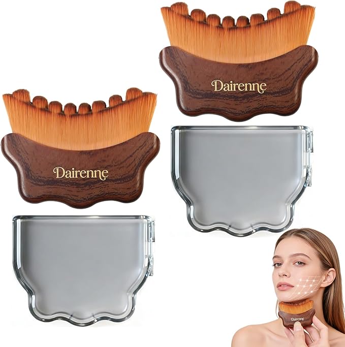 Lymphatic Contour Face Brush - Facial Sculpting & Anti-Puffiness Tool | Ultra Soft Dry Brush for Jawline Massage & Lymphatic Drainage | Ergonomic Design (Brown, 2pc)