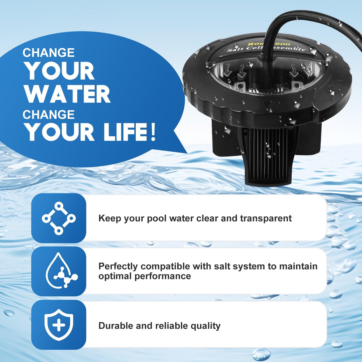 Salt Cell Replacement R0693900 Compatible with Jandy Pro Series TruClear11K & TruClear11KU, Salt Cell Assembly for Pools Up to 35,000 Gallons, Leak-Free Seal