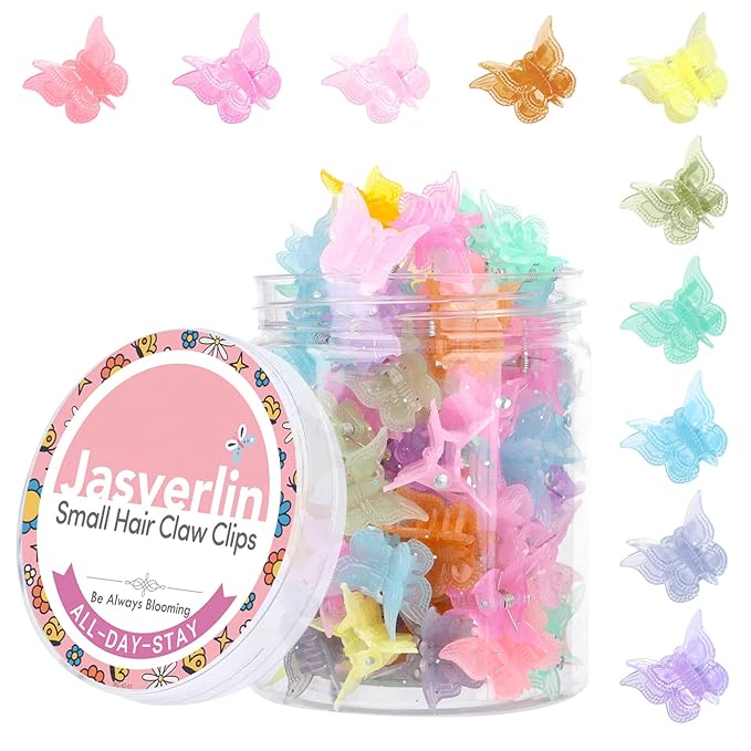 Butterfly Clips for Hair 50pcs, Cute Mini Small Hair Accessories for Kids Teens Girls Women 90s Y2K Colorful Pastel Clip Claw, 10 Colors (Jelly)