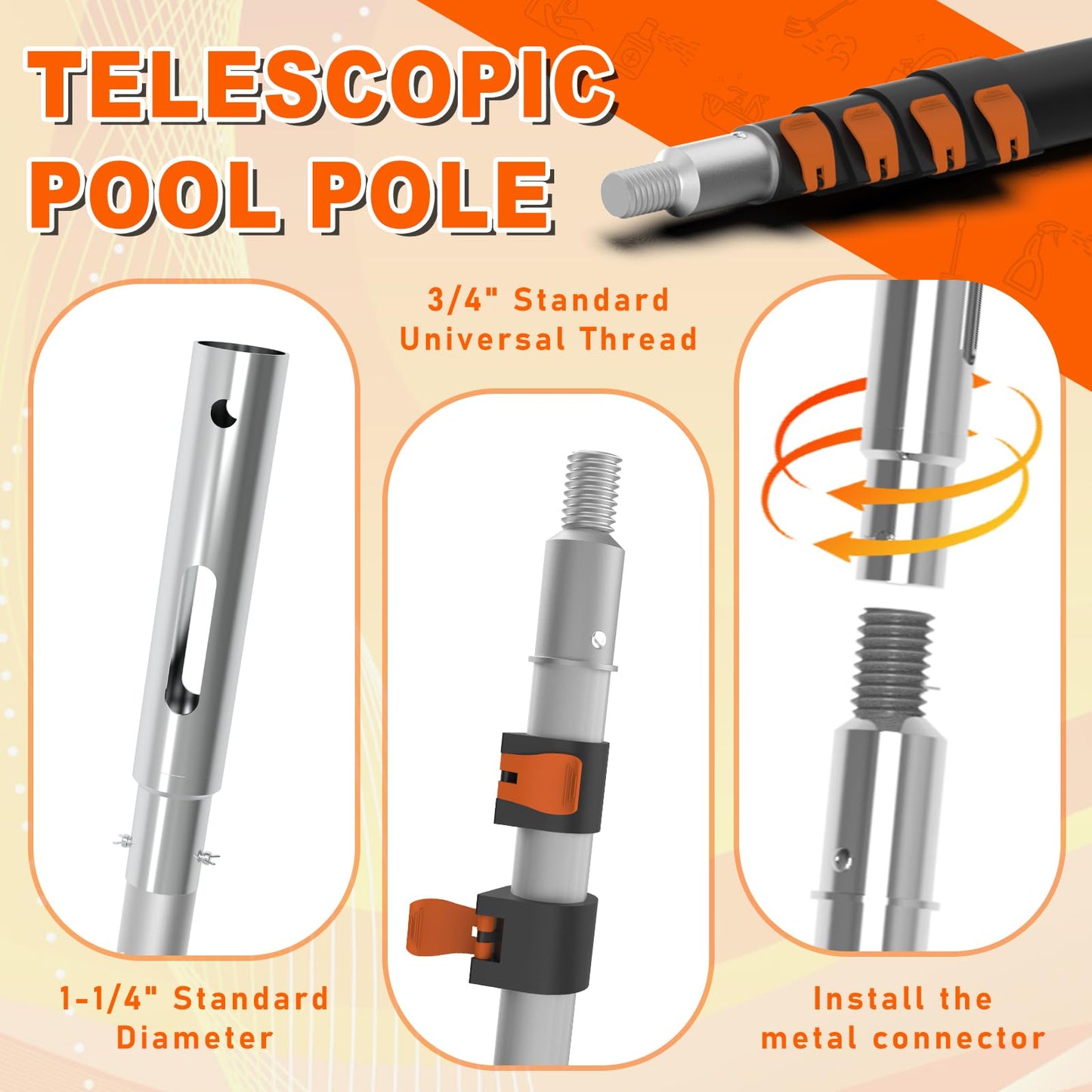 SISIUPASSIE 20FT Telescopic Pool Pole, Heavy Duty Swimming Pool Pole Adjustable Length, Aluminium Aolly, Universal Pole for Skimmer Nets, Vacuum Heads and Brushes