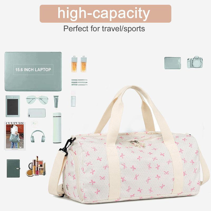Gym Bag Sports Duffle Bag with Wet Pocket Weekender Overnight Bags with Waterproof Shoe Compartment for Girls Kids Women Dance Workout Travel Bags