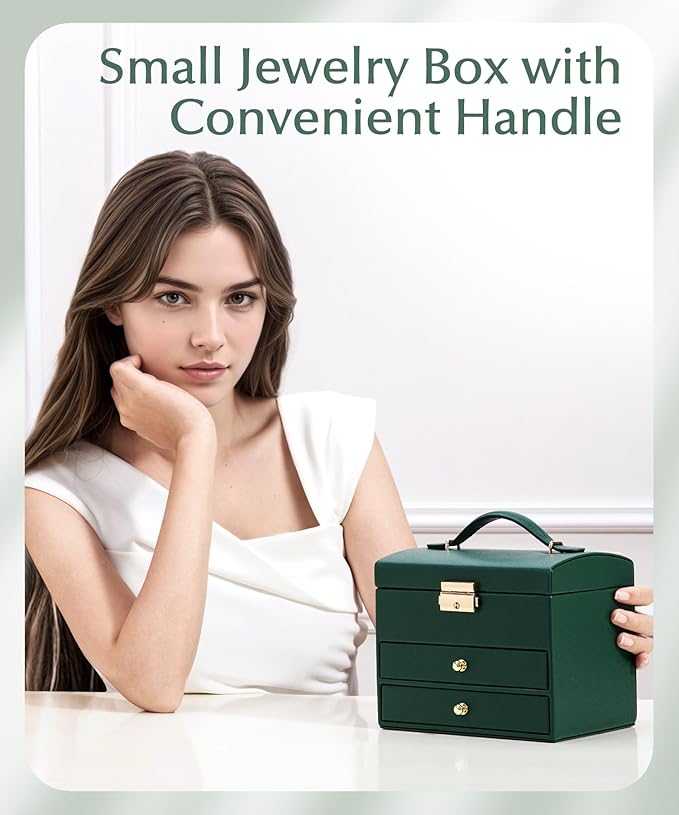 Homde Girls Jewelry Box with Lock: 3 Layer Organizer with Removable Tray - Storage for Ring Necklace Earring - Birthday & Return Gifts for Young Women (Midnight Green)