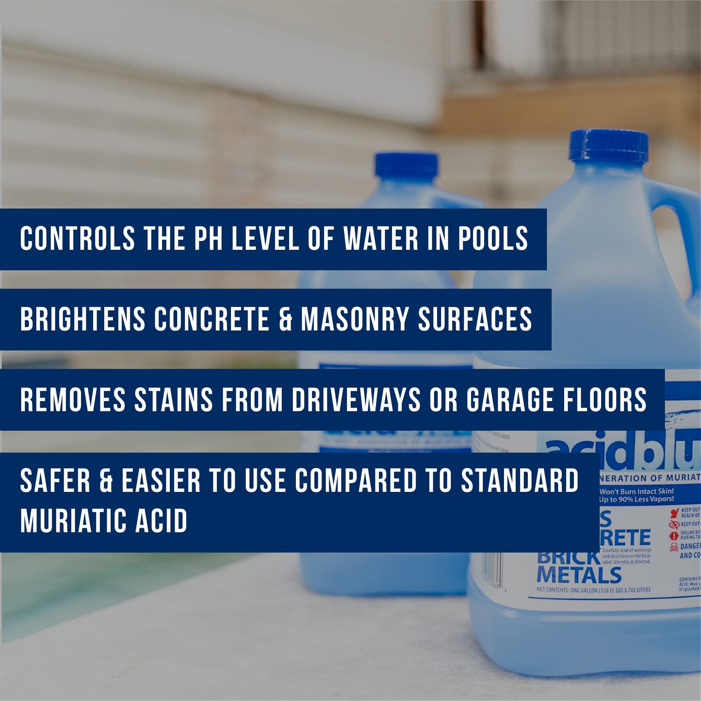 CPDI Acid Blue Muriatic Acid Swimming Pool pH Reducer Balancer and Concrete Cleaner | Buffered, Low-Fume - 1 Gallon