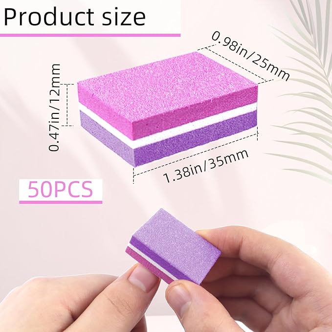 50 Pcs Sponge Nail Buffers,100/180 Grit Mini Nail Files,Mini Buffer Block Nail File for Acrylic & Natural Nails,Double-Sided Buffing Blocks for Manicure & Pedicure,Salon & Home Use(Pink-Purple)