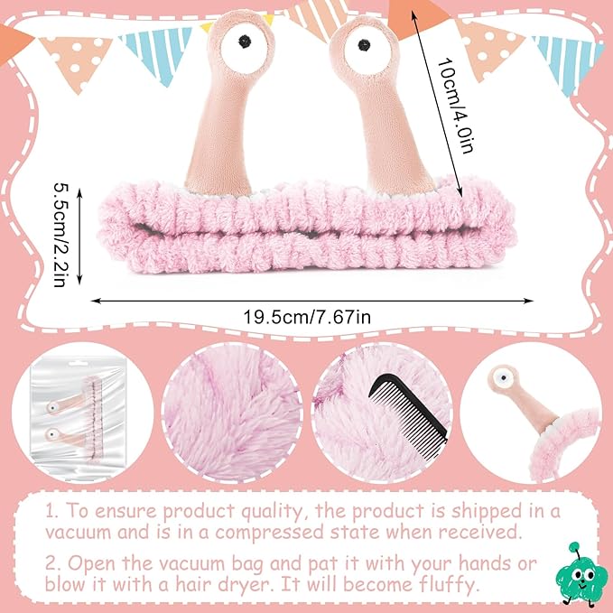 Face Wash Headband, Palm and Snail Spa Hair Bands Makeup Headbands Women Cartoon Cute Coral Fleece Elastic Headband Creative Hair Accessories for Washing Face Shower Sports (Light pink)