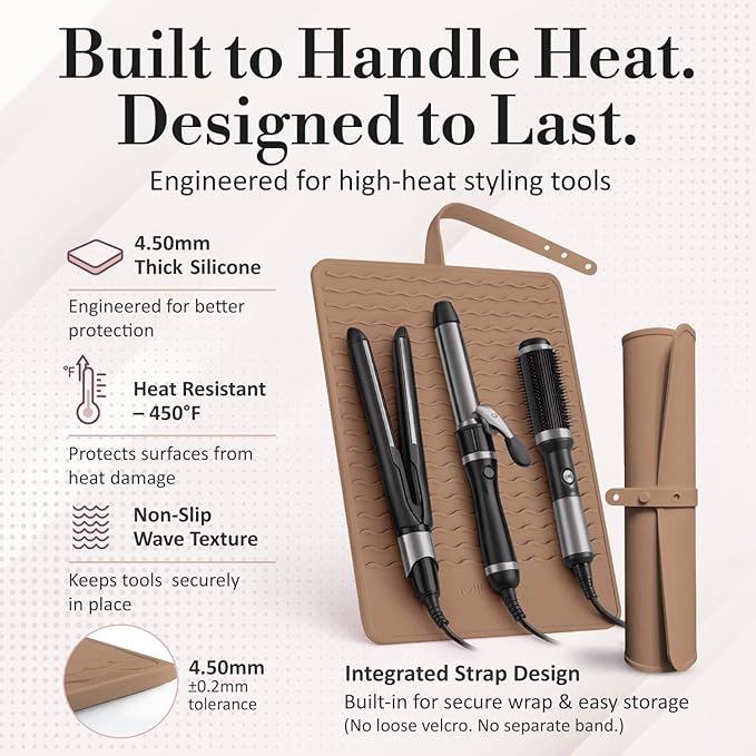 Milaya Beauty Extra Large Heat Resistant Mat for Hair Tools – Silicone Curling Iron Holder & Flat Iron Holder – Non-Slip Hot Tool Mat & Vanity Mat – Vanity Accessories for Women, Salon, Travel