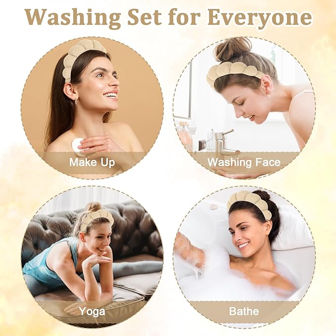 Women Spa Headband, Khaki - Soft, Comfortable, and Absorbent Headband for Washing Face, Makeup Removal, Yoga, Sports, Skincare, Unisex-Adults