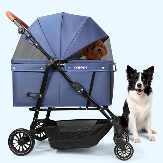 Dog Stroller for Large & Medium Dogs (20–132 lbs), Pet Stroller for 2 Small Dogs, Cat Strollers for 2 Cats, Extra Large Heavy Duty, Foldable & Fully Ventilated Design, Blue