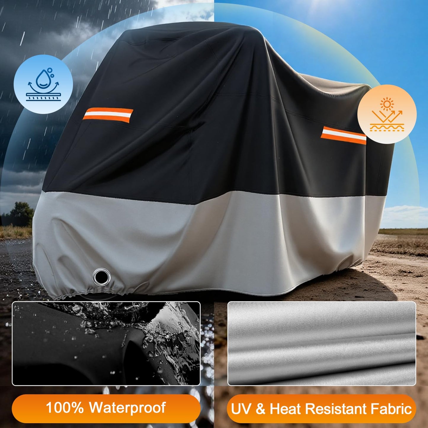 Favoto Motorcycle Cover Waterproof Outdoor - All Season Sun Protection Oxford with Lock-Holes Rain Snow Windproof Dustproof Universal Fit Motorbikes Vehicle Moped Cover, 104" x 41" x 50"