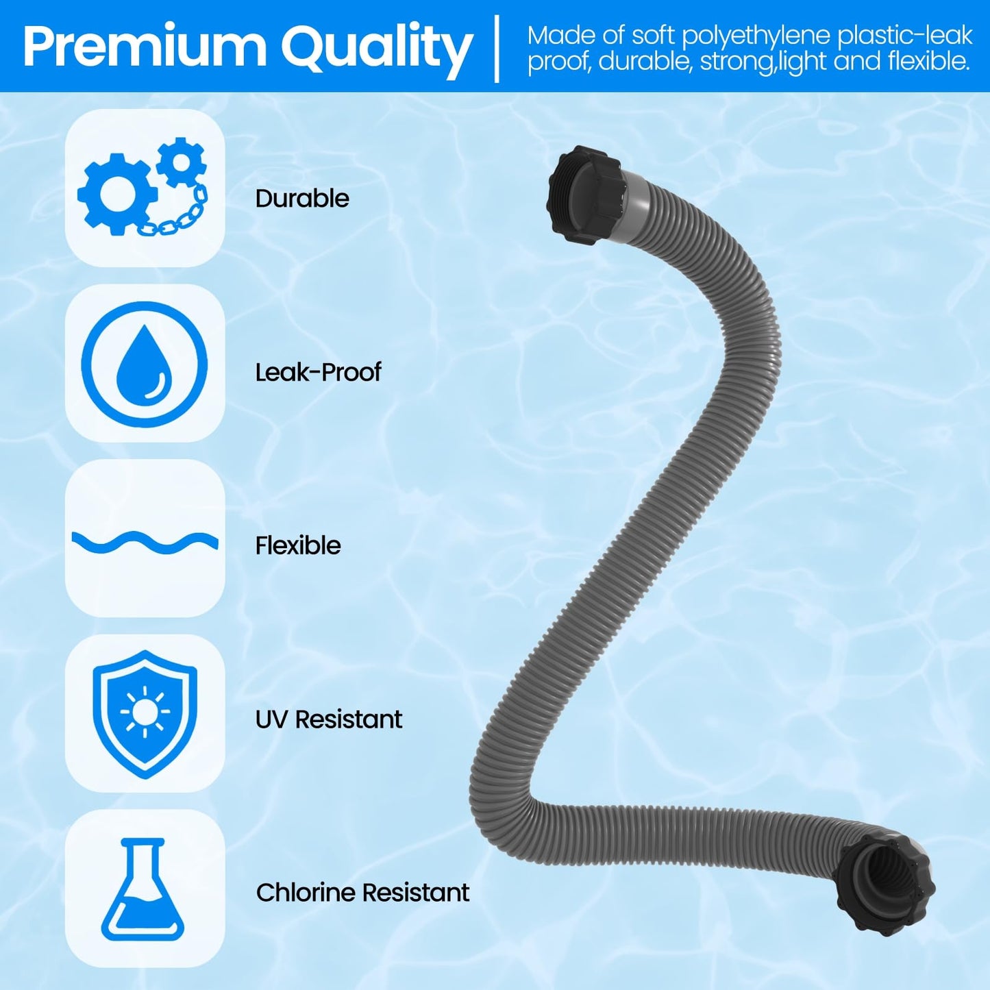 1.5" x 20" Pool Hose Replacement, Pack of 2 - Compatible with Above Ground Pools Filter Pump Hoses, Sand Filters, Saltwater Systems (1,500-2,500 GPH), Grey