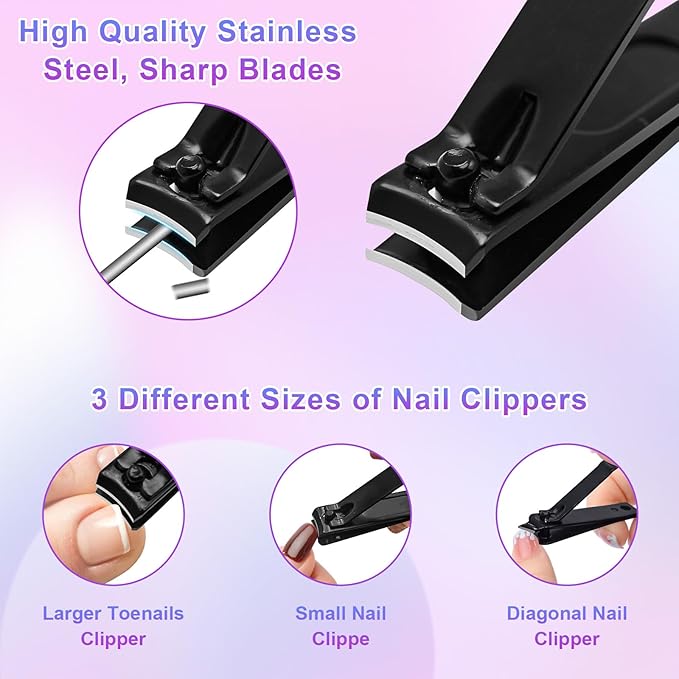 ANRUI Manicure Kit Nail Clippers Set Pedicure Kit, 12 Pieces Professional Grooming Kit, Stainless Steel Nail Care Kit for Women and Men with Luxurious Travel Case -Black