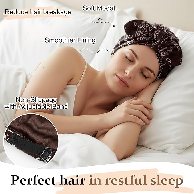 Ababalaya Satin Lined Beanies for Women Chemo Headwear Silky Lined Cotton Sleeping Cap