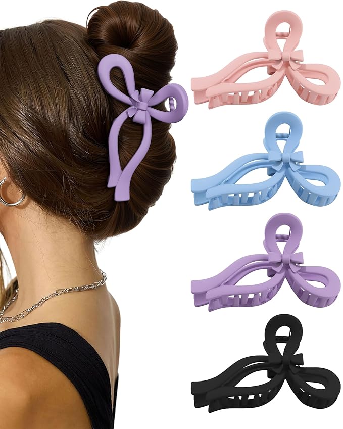 4 PCS Bow Hair Clips for Women Bow Claw Clip 5" Extra Large Hair Claw Clips for Thick and Long Hair Cute Bows Big Clip