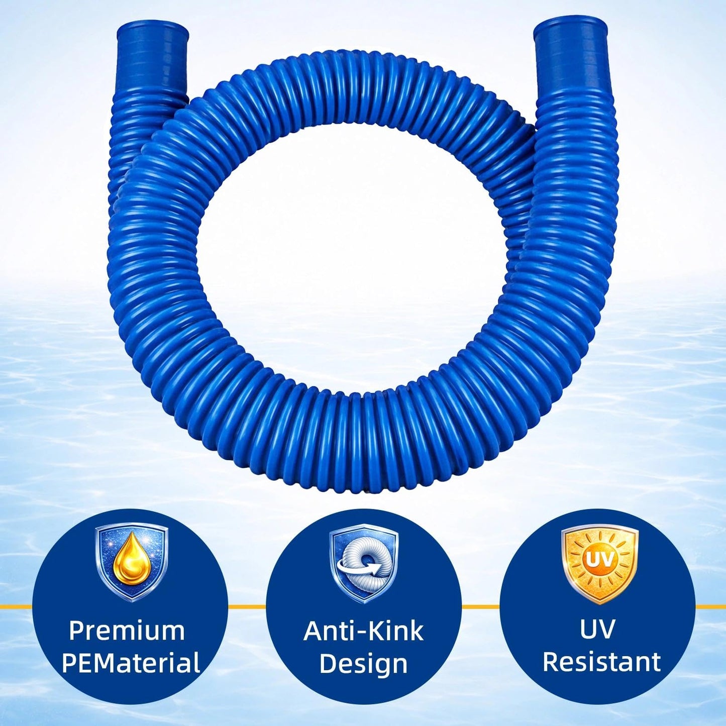 Btanadi 1.5" x 59" Above Ground Pool Hoses Heavy Duty, Replacement Hose Leak-Proof for Filter Pumps & Salt Systems, Pool Hoses for Above Ground Pools with 8 Metal Clamps（Blue, 4Pcs)