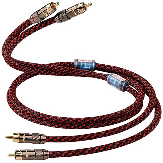 TODN Shielded RCA Audio Cables Audiophile Male to Male OFC RCA Stereo Cable for Car Audio, HiFi Systems (9.8ft/3m, 1 Pair)
