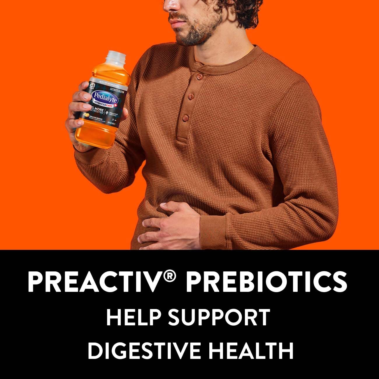 Pedialyte AdvancedCare Plus Electrolyte Hydration Drink, Has 33% More Electrolytes and Has PreActiv Prebiotics, Orange Breeze, 1 Liter, Pack of 4