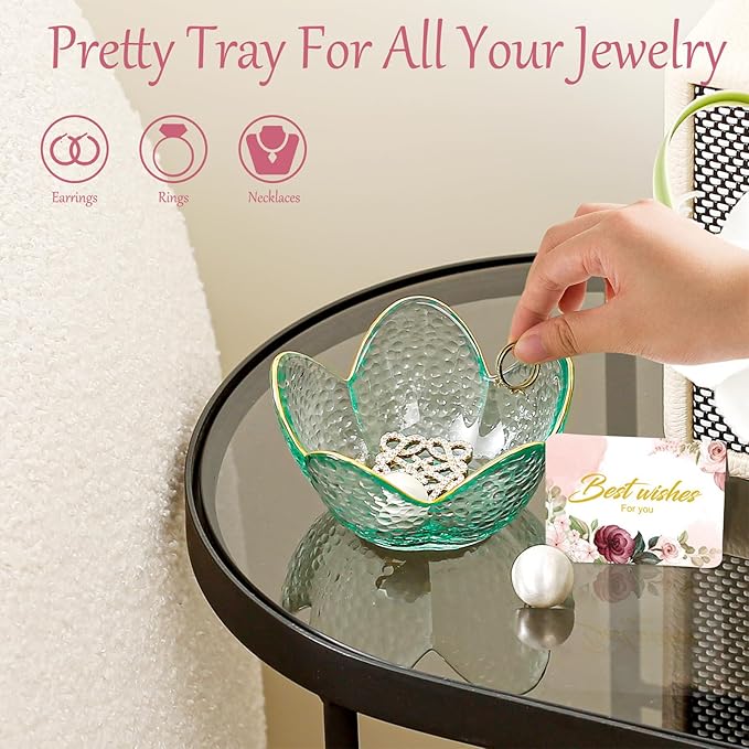 Friendship Gifts For Women Jewelry Dish Glass Ring Dish Jewelry Tray Cute Vanity Organizer Room Decor Jewellery Tray Trinket Dish Cute Bedroom Decor Christmas House Warming Gifts for women