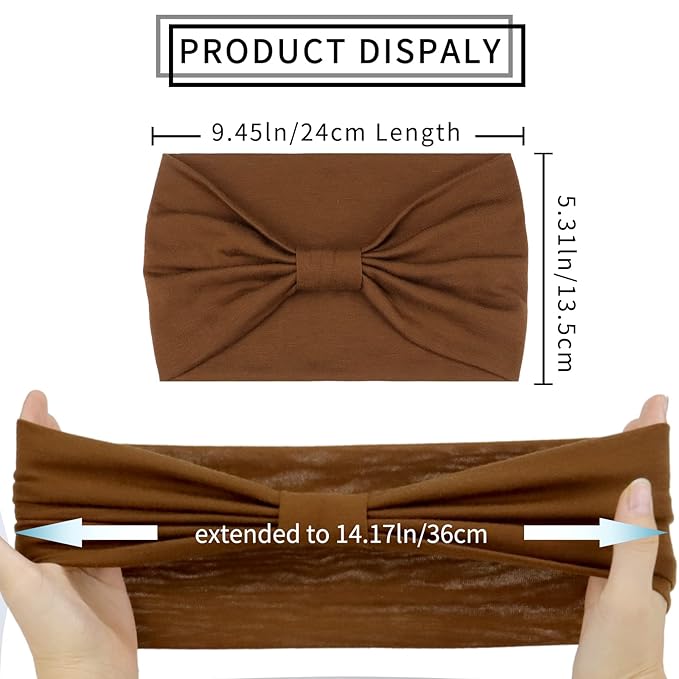 Awumbuk Wide Headbands for Women Knotted No Slip Head Bands Soft Turban Headband Hair Accessories Boho African Solid Color Head Wraps for Women Yoga Workout Pack of 6(Classic)