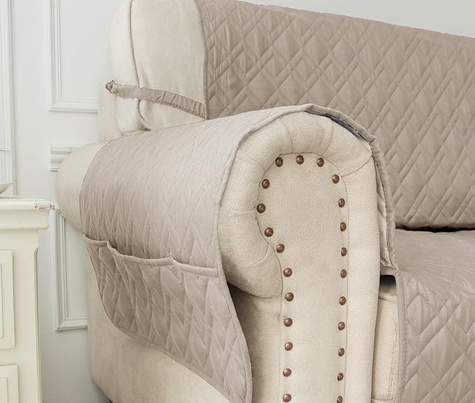 Ameritex Waterproof Nonslip Recliner Cover Stay in Place, Dog Chair Cover Furniture Protector, Ideal Recliner Slipcovers for Pets and Kids (Khaki, 23")