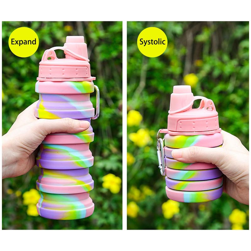 YCTMALL Collapsible Water Bottles Two Pack Travel Sports Portable Sport Water Bottle comes with mountaineering Buckle 500ml silicone Water-proof camping water bottle (Dark blue and Purple Color)