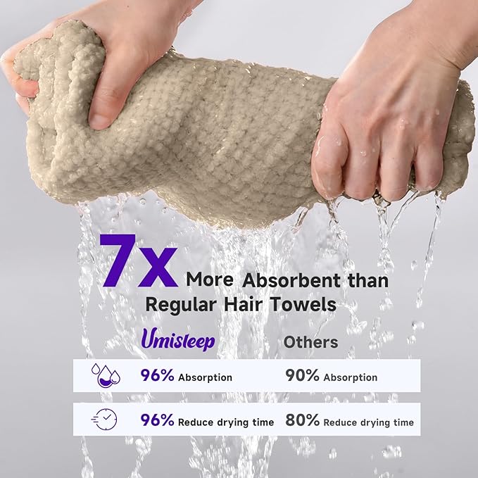 Extra Large Microfiber Hair Towel for Women Curly, Long, Thick Hair, 2 Pack Ultra Absorbent Hair Drying Towel Wrap, Super Soft Anti Frizz Hair Turban with Elastic Loop (Grey, Camel)