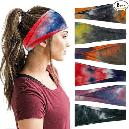 YONUF Headbands For Women Workout Wide Headband Yoga Head Bands For Women's Hair Accessories Fashion Band Tie Dye 6 Pack