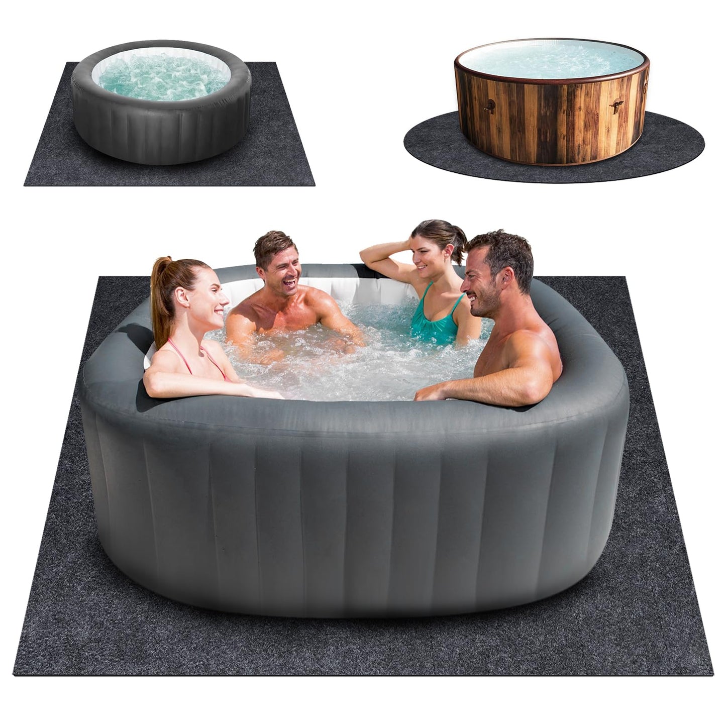 Aoebwpwi 80 * 80 Inch Hot Tub Mat, Extra Large Inflatable Hot Tub Pad Outdoor Indoor, Waterproof Slip-Proof Backing, Absorbent Spa Pool Ground Base Flooring Protector Mat (80 * 80 Mat-Square)