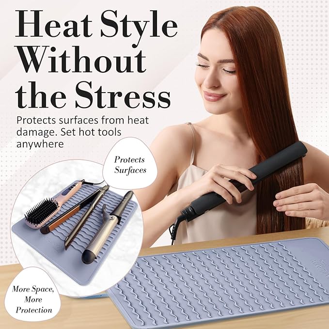 Milaya Beauty Extra Large Heat Resistant Mat for Hair Tools – Silicone Curling Iron Holder & Flat Iron Holder – Non-Slip Hot Tool Mat & Vanity Mat – Vanity Accessories for Women, Salon, Travel