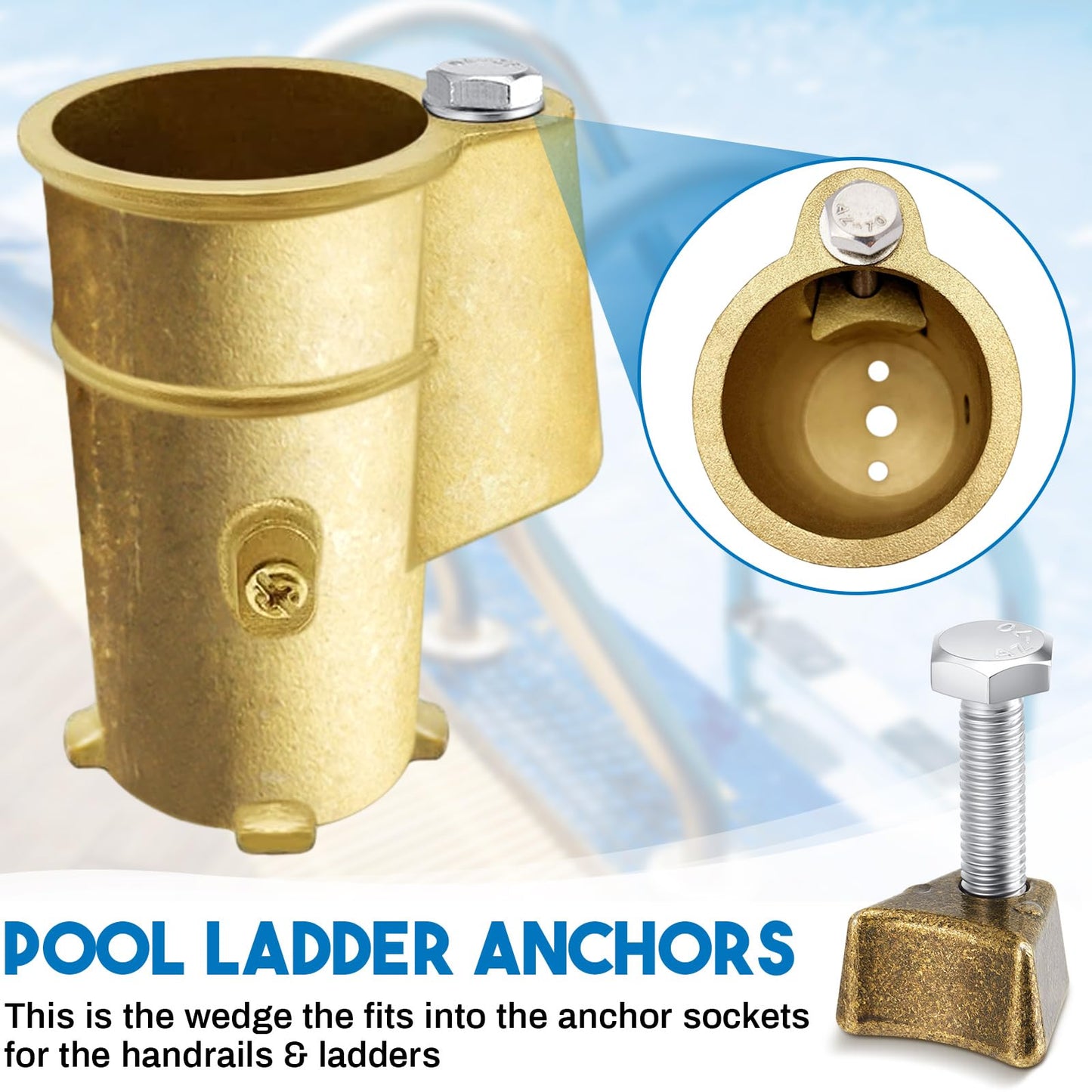 MorningRo 4 Pcs Pool Ladder Anchors Bronze Wedge Assembly Swimming Pool Stair Rail Anchor with Bolt Compatible with Perma Cast 3", 4" Hand Rail Anchors Sockets Ladder Parts Brackets