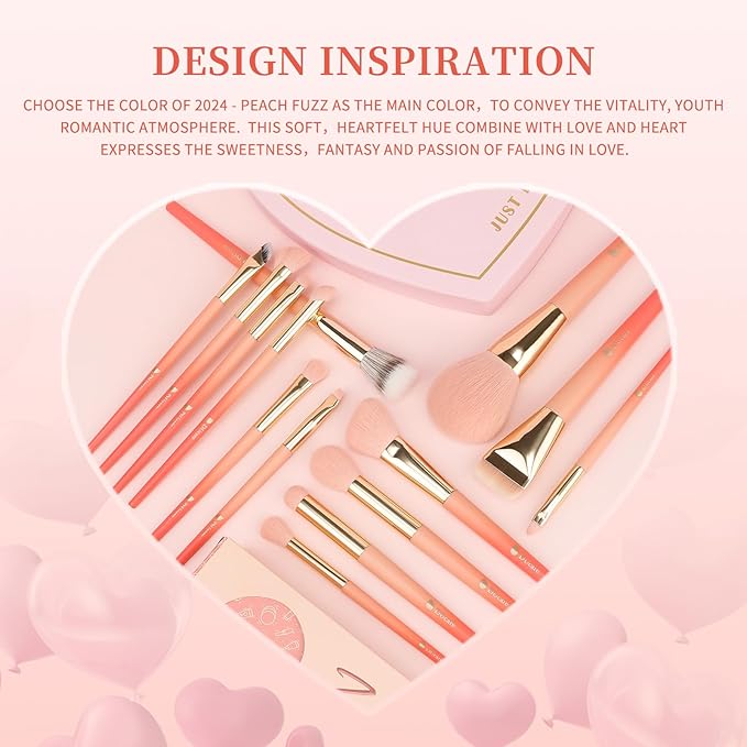 DUcare Valentine's Day Gift Makeup Brushes 14Pcs Love Makeup Brush Set Premium Synthetic Kabuki Foundation Blending Face Powder Blush Concealers Eye Shadows Brushes