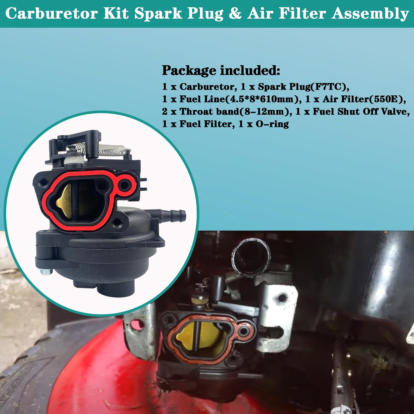 YzusGomumu 799584 594058 Carburetor Kit Spark Plug & Air Filter Assembly Compatible with B&S Carb 594057 592361 594529 Troy Bilt TB110 TB200 103M02 09P702 9P702 550EX 625EX 675EX 725 lc121p 163cc