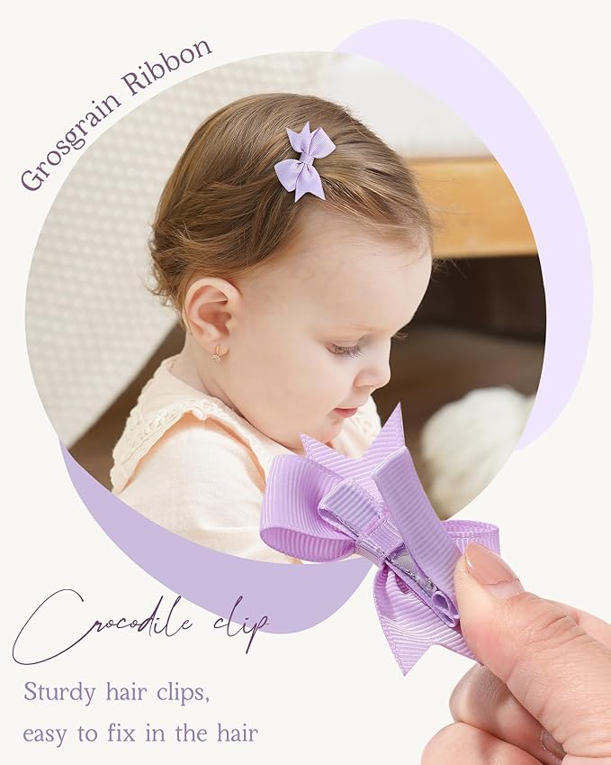 doboi 60PCS 2'' Baby Hair Clips Small Bows Fully Lined Grosgrain Boutique Solid Ribbon Mini Bows for Girls Teens Infants Kids Toddlers Newborn