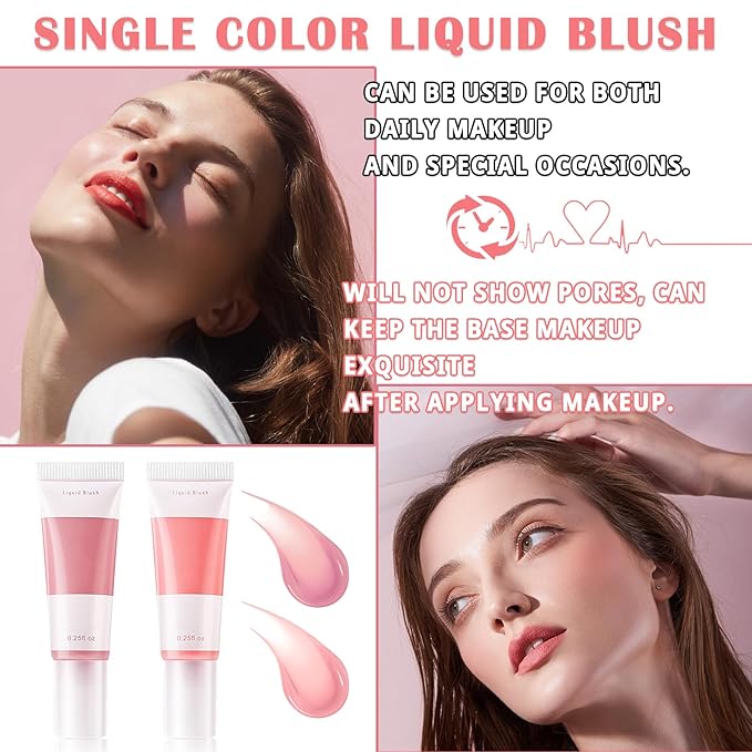 2Pcs Blush Cream for Cheeks,Face Matte Contour Blushes Makeup,Buildable Shimmer Facial Cheek Blusher Shades