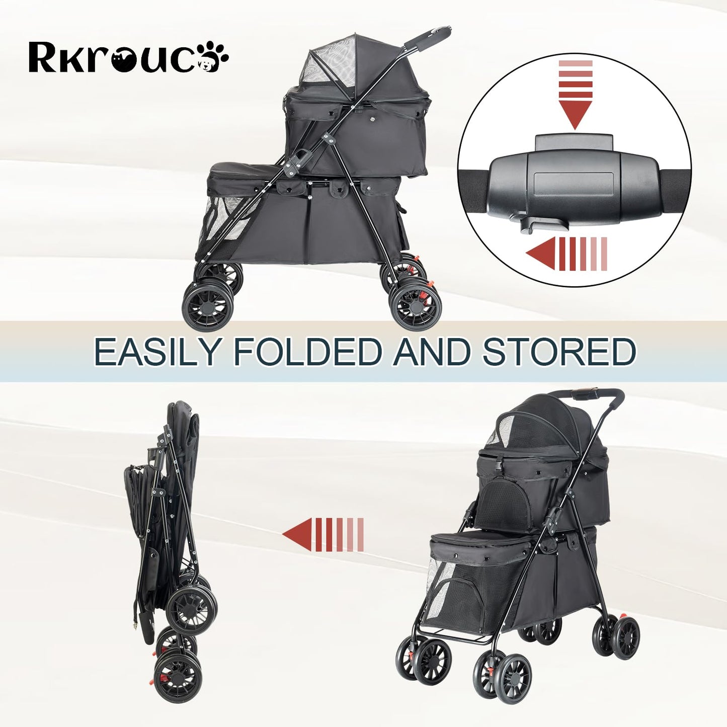 Double Pet Stroller for Medium Small Dogs and Cats with 2 Carriage, Durable Universal Wheels with Brakes Lightweight One Hand Foldale Kittens Puppies Travel Strolling Cart (Black)