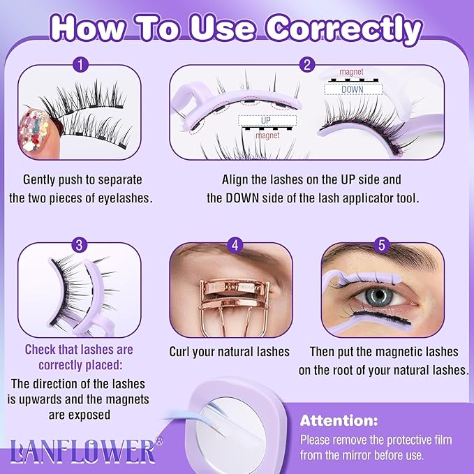 Magnetic Eyelashes with Applicator Natural Look Magnetic Lashes Wispy False Eyelashes Cat Eye Lashes with Magnets No Glue Needed Lashes Easy to Apply by Lanflower