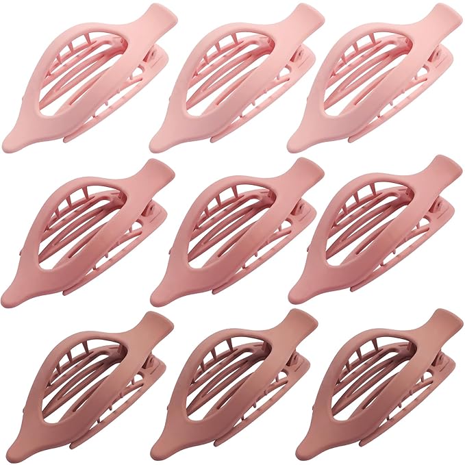 9 Pack Flat Hair Clips for Women, Matte Claw Clips for Thick & Thin Hair (Pink)