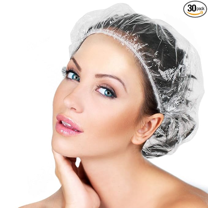 30pcs Disposable Shower Caps-Multi-Purpose Thickening Elastic Bath Cap Plastic Waterproof Clear Shower Cap Bath Shower Caps Women Spa,Men Hair Caps,Home Use,Hotel and Hair Salon, Travel.(Size 46CM)
