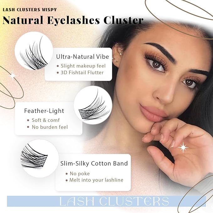 Wispy Lash Clusters Kit, Natural Lash Cluster Eyelash Extensions 192 Pcs C Curl 10-16mm Individual Fluffy False Eyelashes Thin Band DIY Kit for Beginners at Home with Bond Seal Remover Tweezers Brush