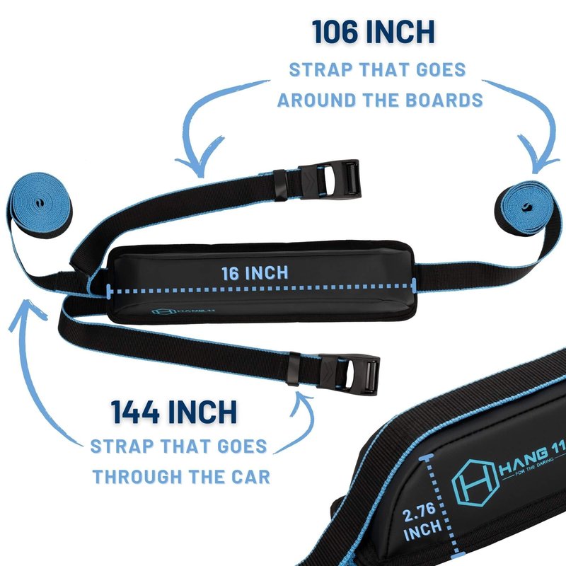 Hang 11 Surfboard Roof Rack - Soft Padded Surfboard Rack for Car, No-Scratch Buckles, Fits Most Vehicles Without Crossbars, Extra-Wide 1.5” Straps, Carries up to 3 Boards (Single / 3 Boards)