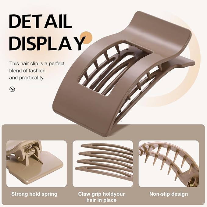 8 Pack French Flat Hair Clips for Women – Large Matte No-Slip Claw Barrettes for Thick & Thin Hair, Strong Hold Styling Accessories (Glossy Neutral)