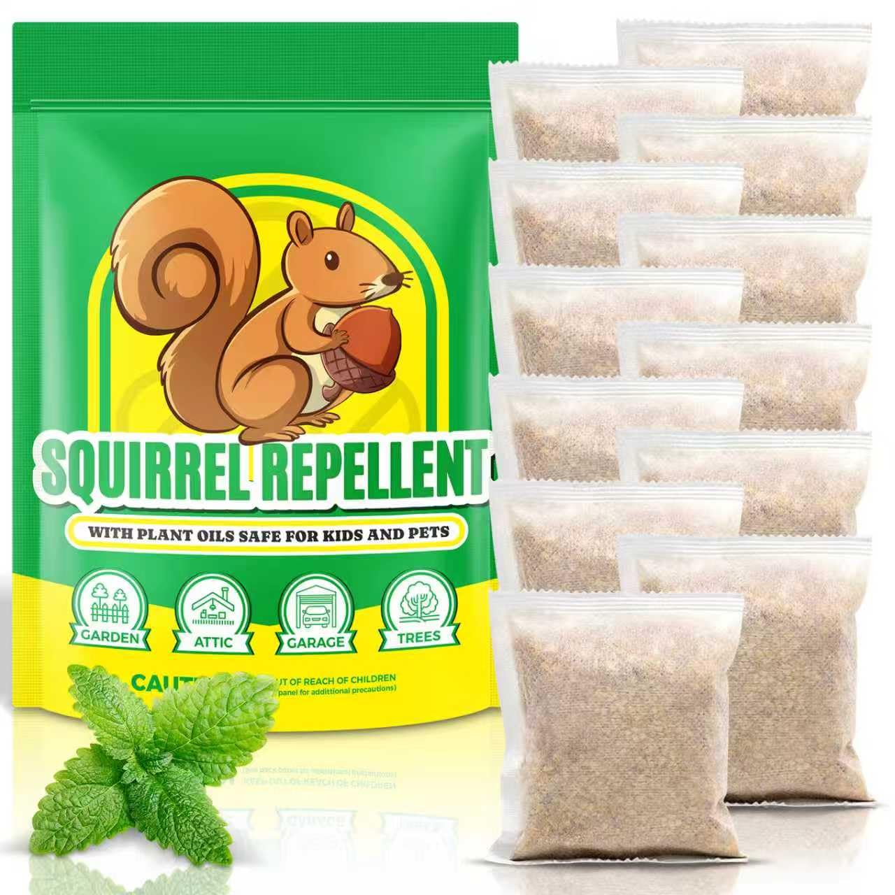 Squirrel Repellent Outdoor 12 Pouches, Chipmunk Repellent Outdoor for Bird Feeders, Natural Squirrel Deterrent Keep Squirrels Out of Garden Yard, Squirrel Repellent for Attic Cars Engines Roof