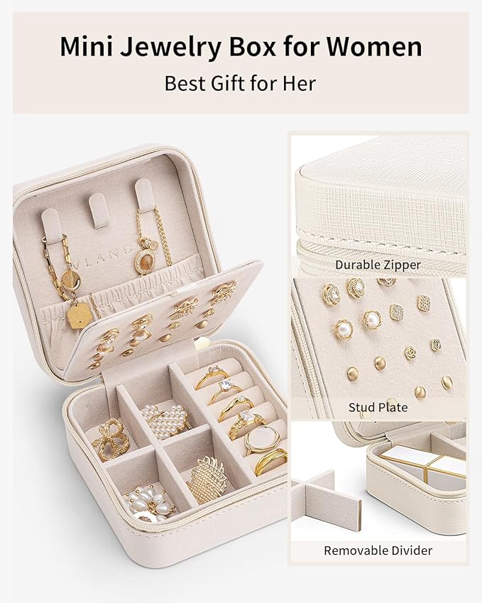 VLANDO Bridesmaid Proposal Gifts - Travel Jewelry Case, Small Travel Jewelry Organizer Box for Girls Women - White